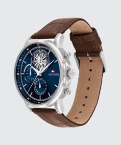 STEWART DARK BROWN LEATHER NAVY DIAL WATCH