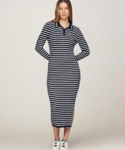RIBBED SLIM MIDI POLO DRESS