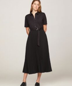 VISCOSE MIX PLEATED POLO DRESS