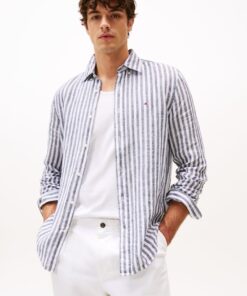 REGULAR FIT STRIPE LINEN SHIRT