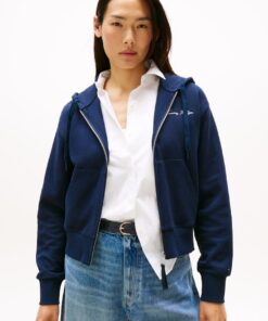 LOGO EMBROIDERY ZIP-THRU PIQUE HOODY