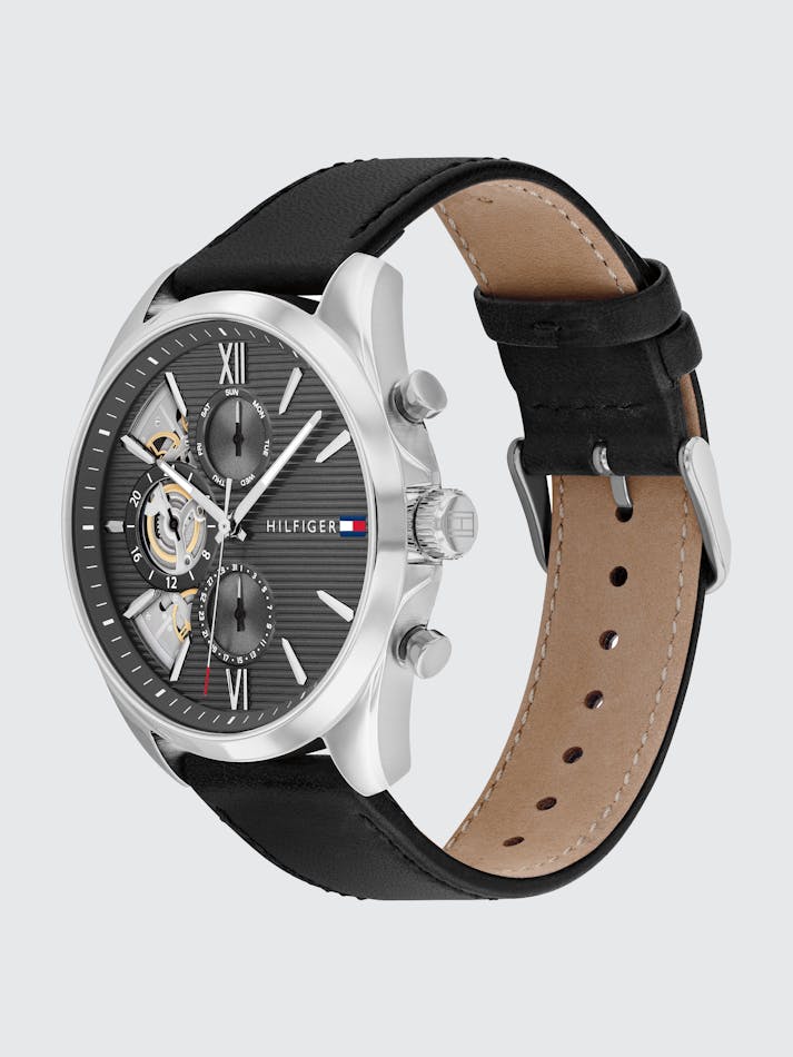 BAKER BLACK LEATHER DARK GREY DIAL