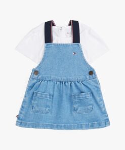 BABY DENIM PINAFORE DRESS AND T-SHIRT SET