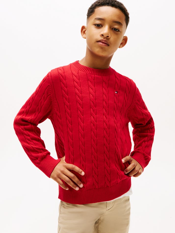 BOYS 8-16 CABLE KNIT CREW NECK JUMPER