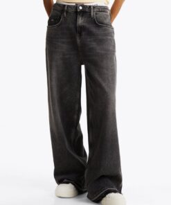 CHARLIE FRAYED MID RISE WIDE JEANS