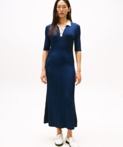 RIB-KNIT POLO MAXI DRESS