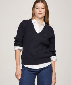 COTTON CABLE V-NECK SWEATER