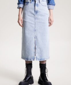 CLAIRE HIGH RISE DENIM MIDI SKIRT
