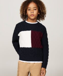 BOYS 8-16 COLOUR-BLOCKED CABLE KNIT JUMPER