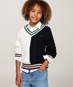 BOYS 8-16 CABLE KNIT V-NECK JUMPER